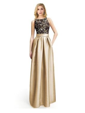 Two-Tone Gold Satin Maxi Dress with Black Lace Bodice